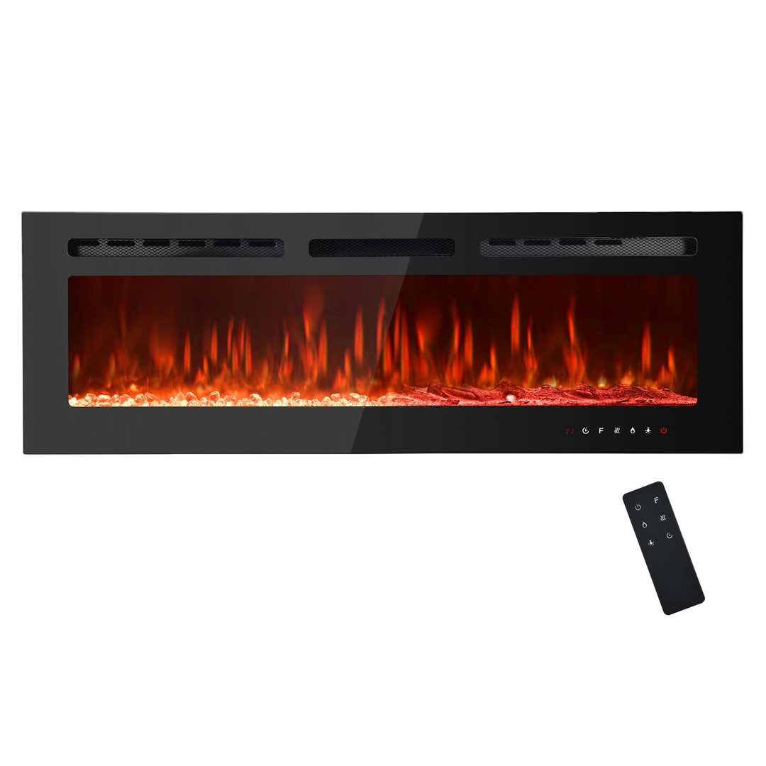 Electric Fireplace, Ultra-Thin Fireplace Recessed and Wall Mounted With Touch Screen Control Panel